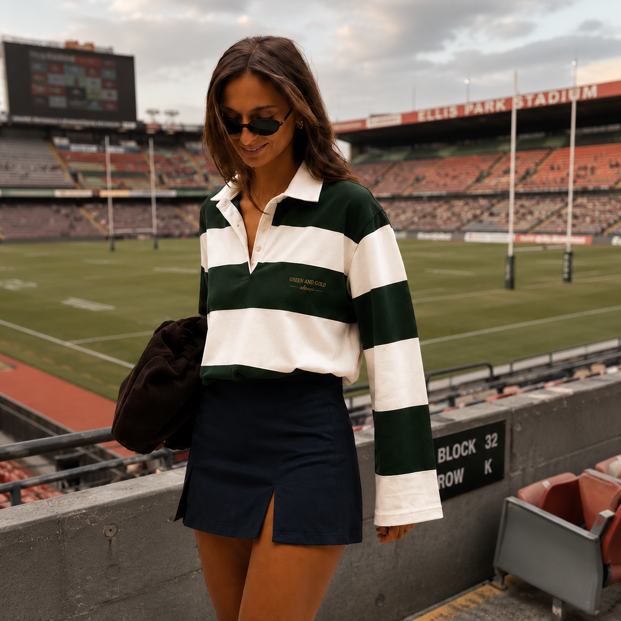 Green & Gold Striped Long Bell Sleeve