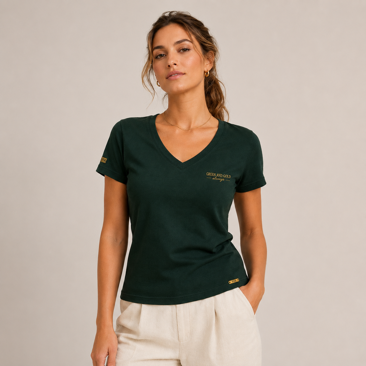 Green & Gold Signature V-Neck T-Shirt