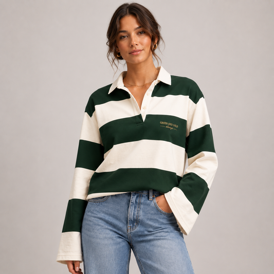 Green & Gold Striped Long Bell Sleeve